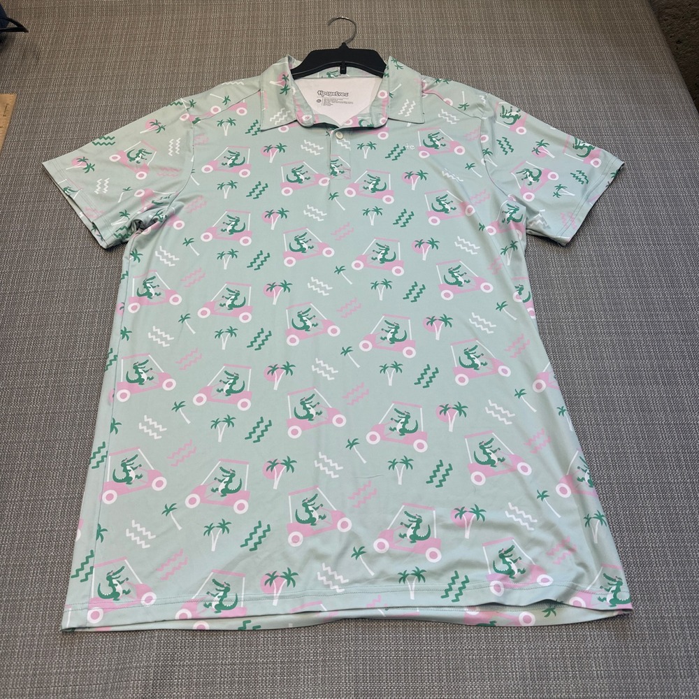 Tipsy Elves Polo Shirt Mens XL Alligator Golf Cart Print Performance Stretch